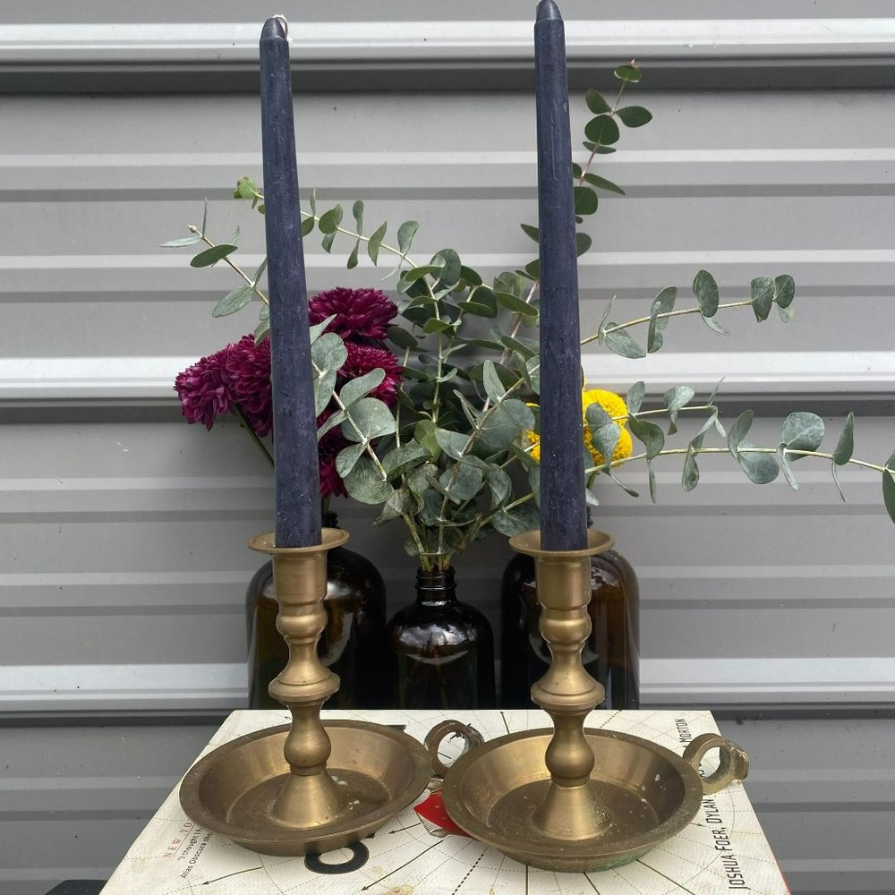 Antique Chamber Candle Holder, Vintage Candlestick Holder